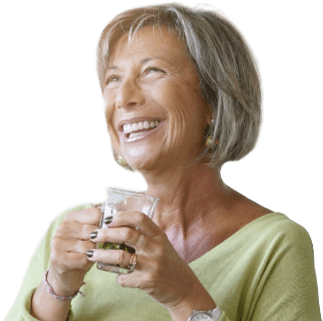 Smiling woman holding a beverage