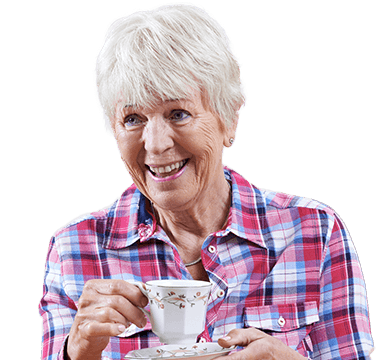 happy senior woman holding tea cup